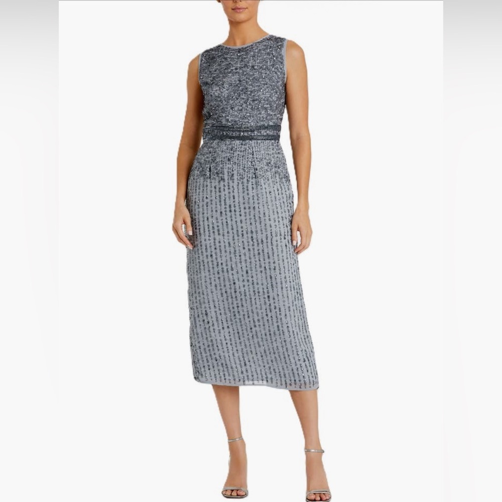 Mac Duggal - Sleeveless High Neck Beaded Midi Sheath Dress - NEW